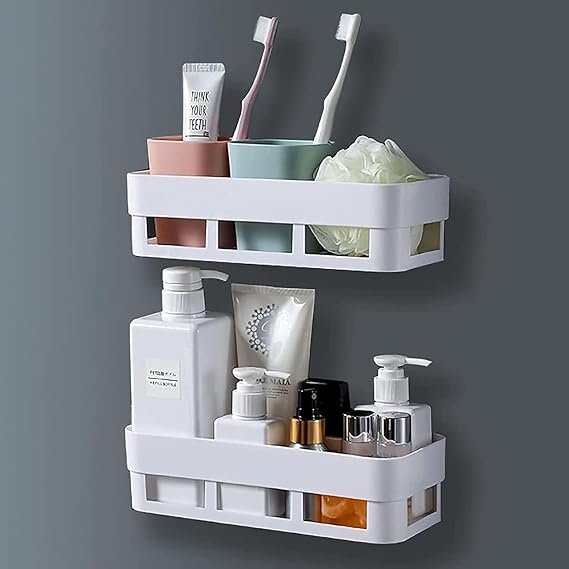 SHETREND4U Bathroom Organizer, Self Adhesive Bathroom Shelves for Wall, Washroom Organizer, Bathroom Rack Stand Without Drilling | Pack Of (2)