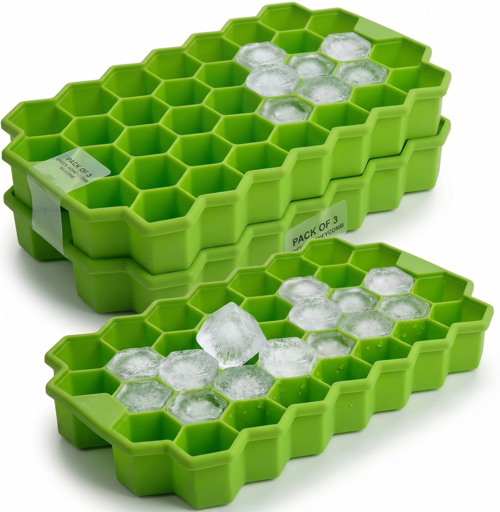 Shetrend4u- Silicone Honeycomb 37 Cavity Ice Cube Tray for Freezer Moulds Small Cubes Whiskey Fridge Bar Soft Ice Cube Tray Pack of (3)